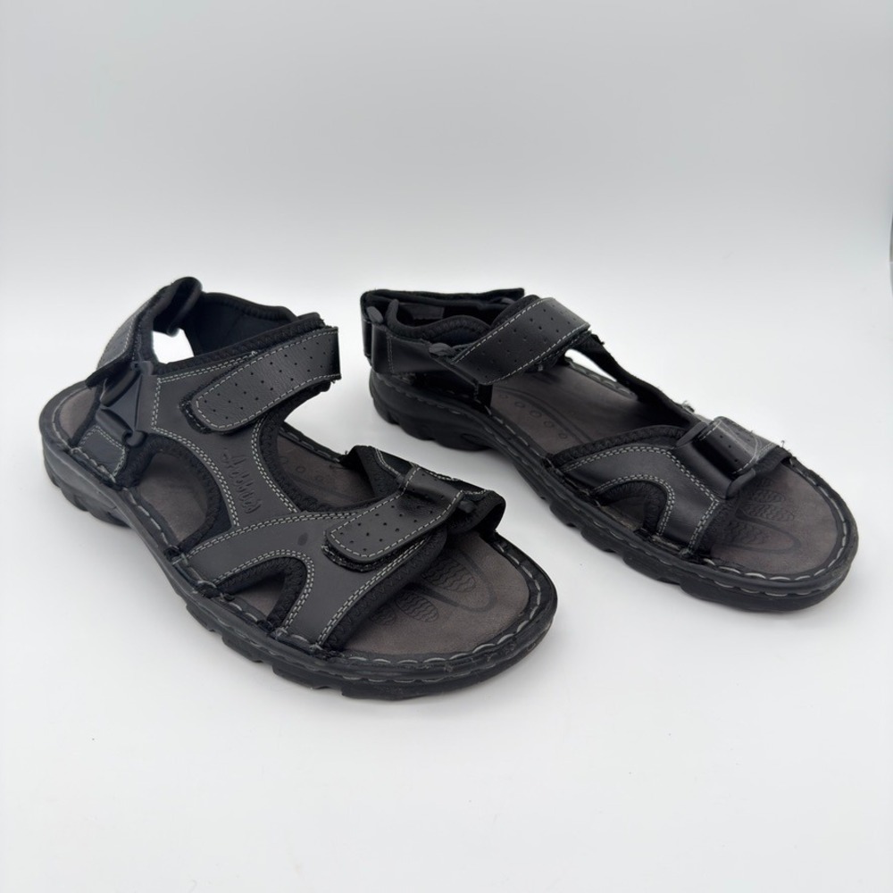 Arkbird Men's Leather Sport‎ Sandals Size 13 Black Outdoor Comfort Velcro